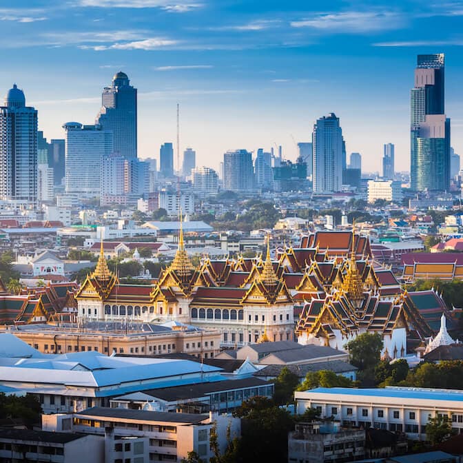 Sunrise with Grand Palace of Bangkok