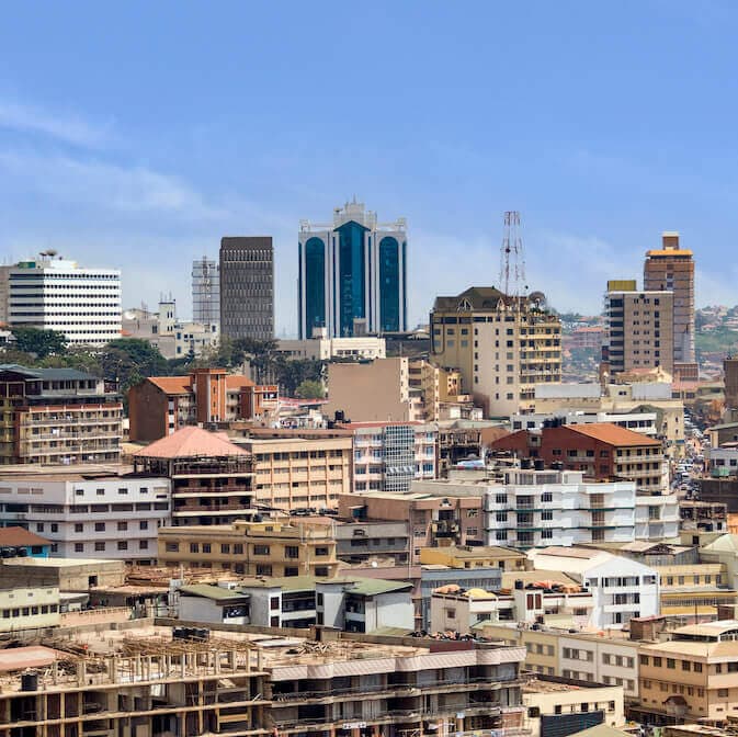 Aerial view over Kampala, Uganda.