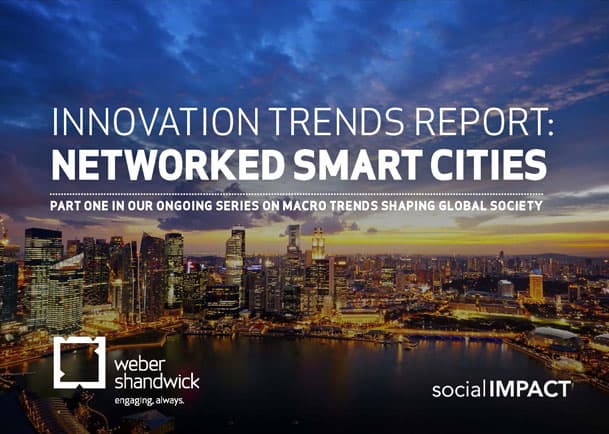 Image reads: innovation trends report: Networked smart cities. Part one in our ongoing series on macro trends shaping global society
