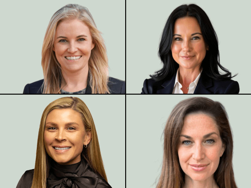 Image broken into four squares, each with a headshot of a woman with long straight hair and smiling direct to camera