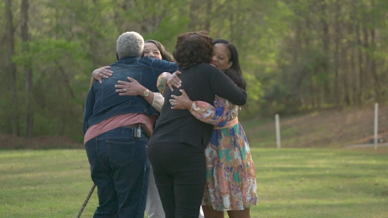 Film still from Weber Shandwick and Ancestry campaign showing emotional reunion of descendants, highlighting Juneteenth, family history, and cultural connection