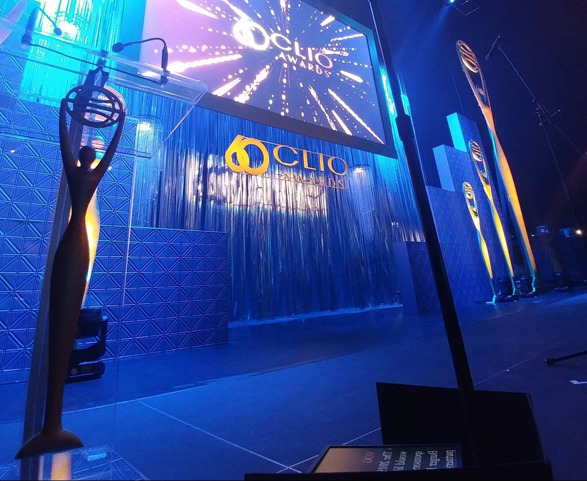 Clio Awards stage in New York where Weber Shandwick earned 14 honors, including a Grand, multiple Gold, Silver, and Bronze wins